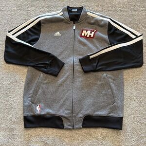Adidas Miami Heat Full Zip Jacket Men's Black Grey 2-Stripe Fleece NBA Large